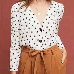 NWT Anthro Maeve Jourdain Top Ivory w/ Black Polka Dots (Large)
